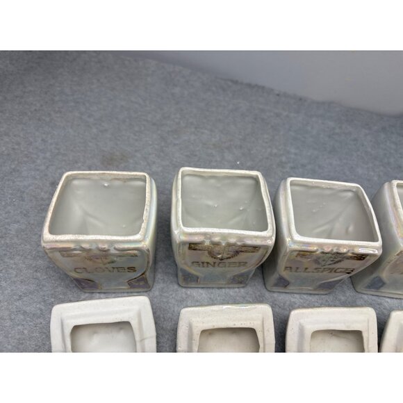 Vintage German Iridescent Porcelain Spice Jar Set 1920s - Picture 7 of 14